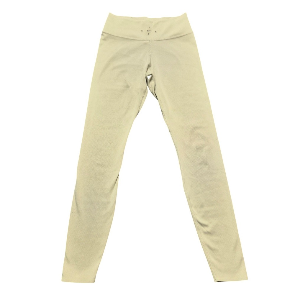 Nike Dri-FIT Ribbed High Waisted Leggings Citron Pale Green Small Compass Logo